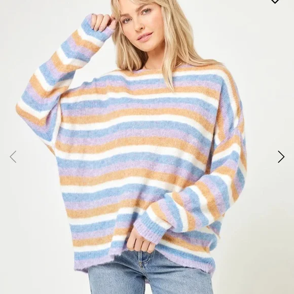 L Space - Cozy Clouds Sweater - Beautiful Skies Stripe Size S NWT - Picture 2 of 8